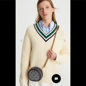 💥Tory Burch Mini T Monogram Jacquard Petite Moon💥Best seller Sold out online